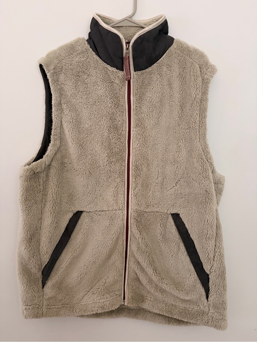 True Grit Taupe Sherpa Vest with Black Trim